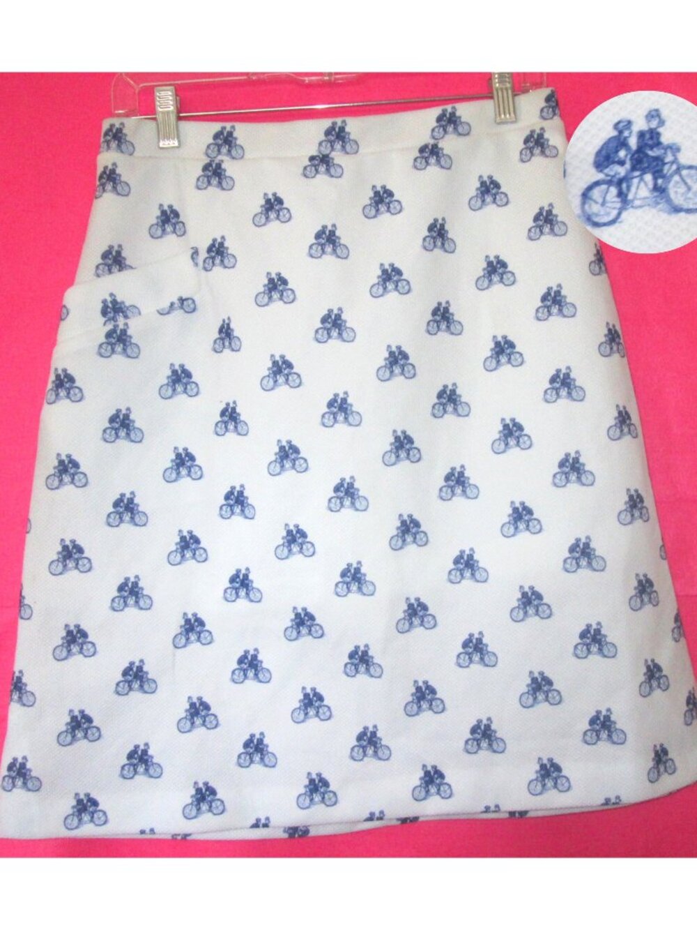 1970s vintage white blue toile bicycle skirt skort size medium large